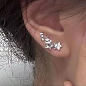 Silver Star shaped, Rhinestone Starburst Boho Celestial Earrings